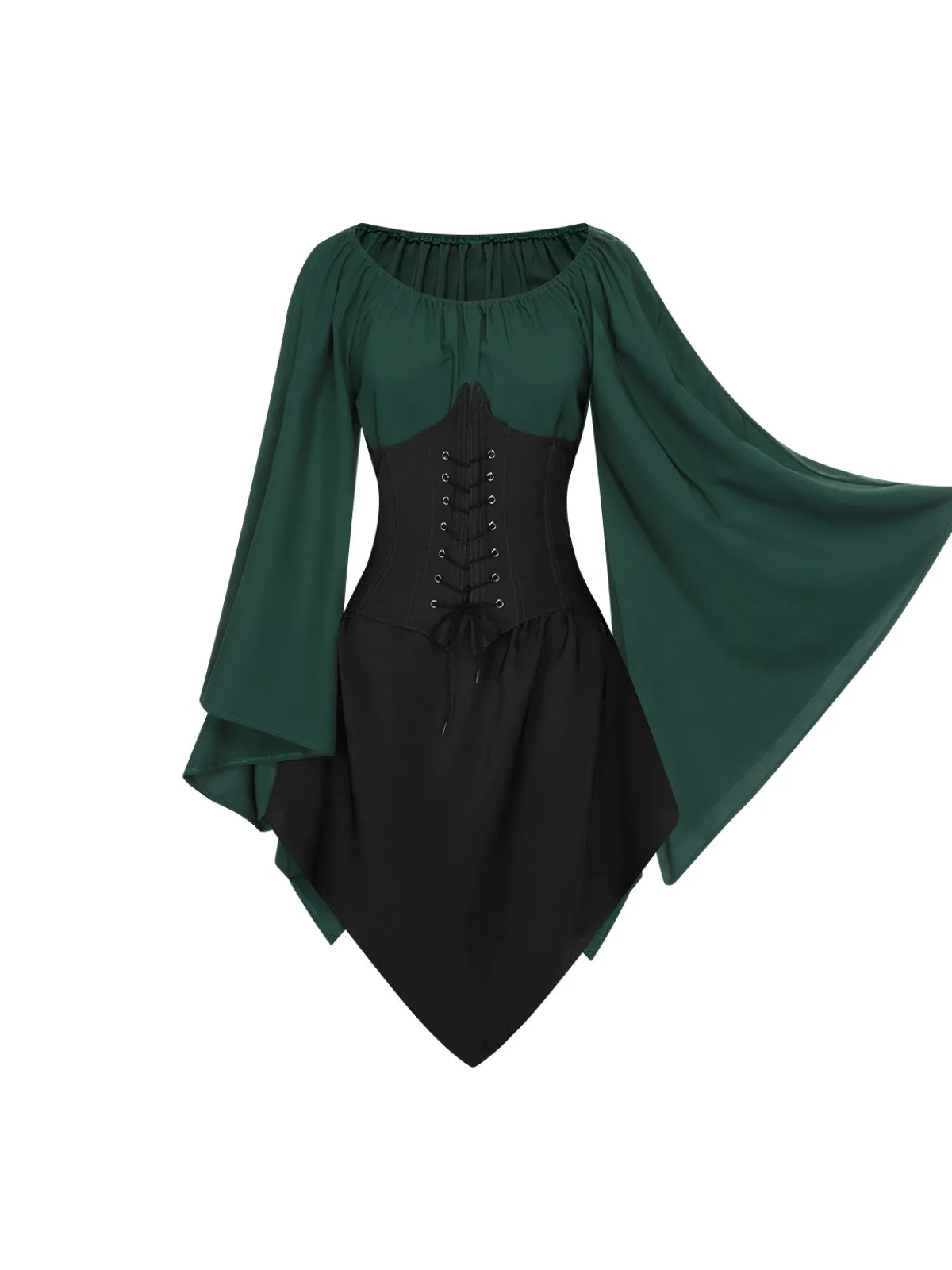 Discount Retro Stage 1950s Halloween Bat Sleeves Patchwork Dress
