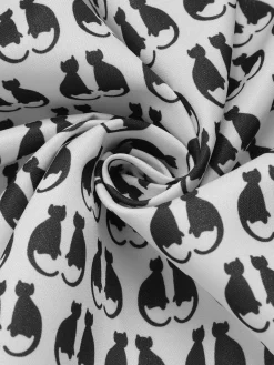 Outlet Retro Stage 1950s Halloween Cat Print Velvet Bow Dress White