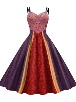 Sale Retro Stage 1950s Halloween Double Straps Patchwork Dress Multicolor