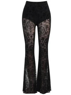 Hot Retro Stage 1930s Halloween Lace High Waisted Flared Pants Black