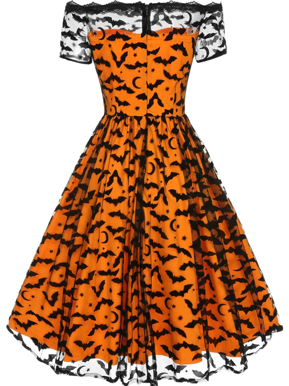Clearance Retro Stage 1950s Halloween Lace Off-shoulder Swing Dress Orange