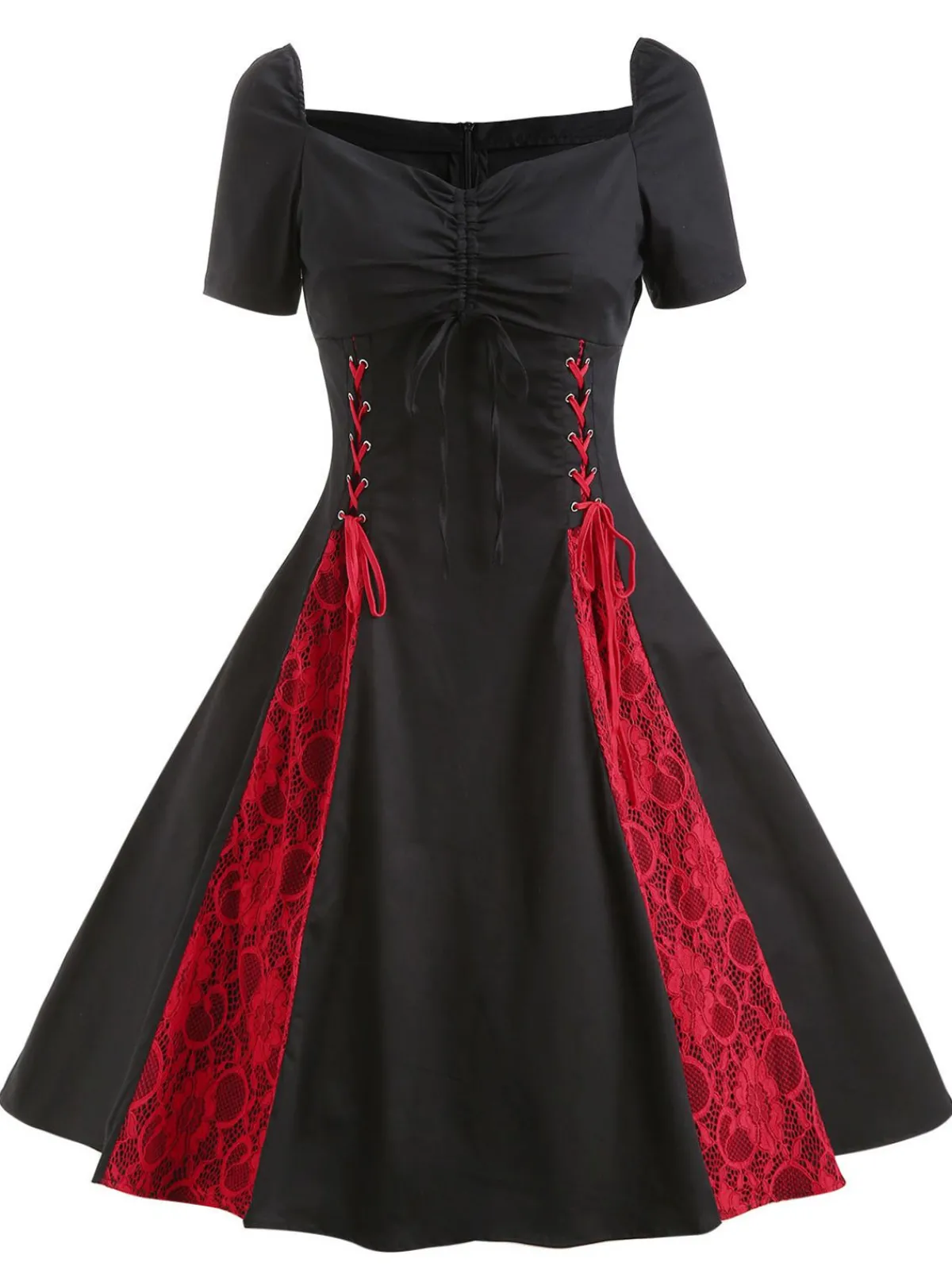 Clearance Retro Stage 1980s Halloween Lace Patchwork Swing Dress