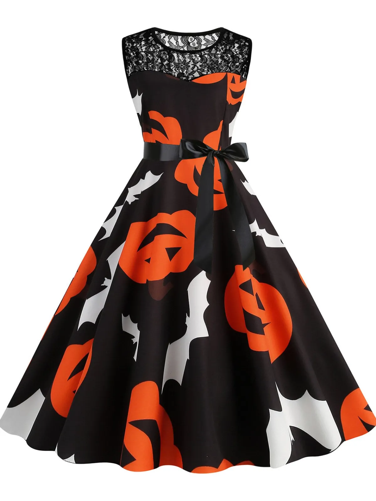 Clearance Retro Stage 1950s Halloween Lace Patchwork Sleeveless Dress