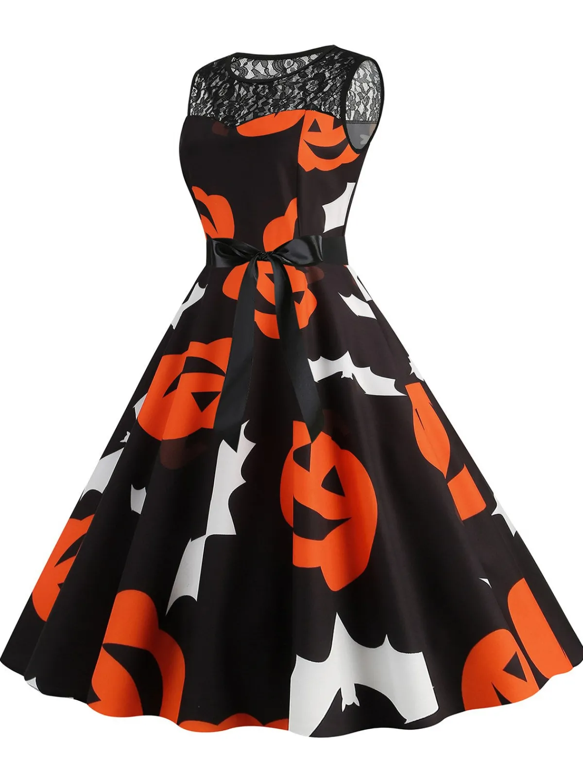 Clearance Retro Stage 1950s Halloween Lace Patchwork Sleeveless Dress
