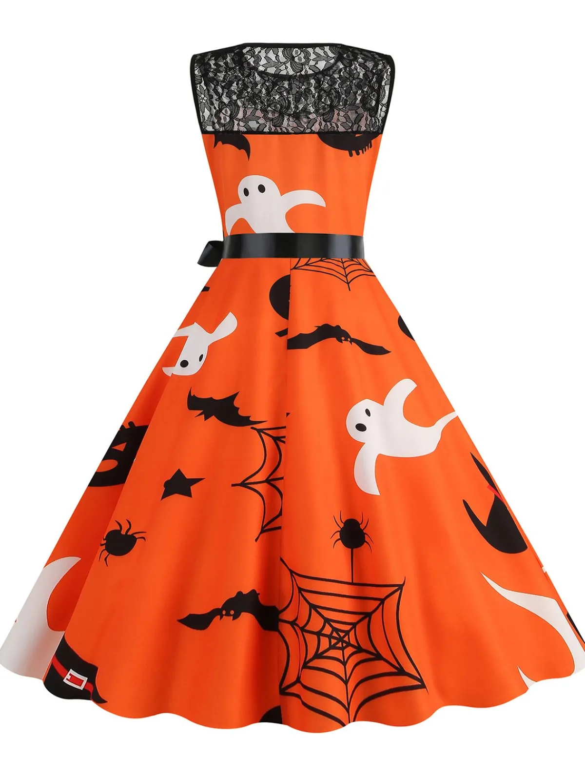 Clearance Retro Stage 1950s Halloween Lace Patchwork Sleeveless Dress