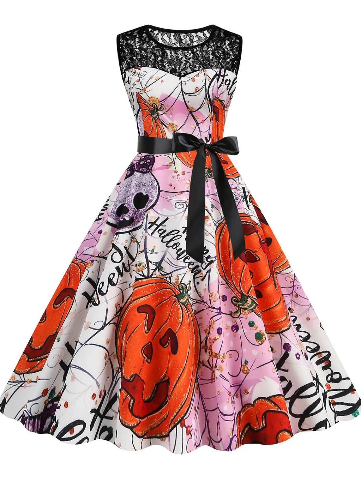 Clearance Retro Stage 1950s Halloween Lace Patchwork Sleeveless Dress