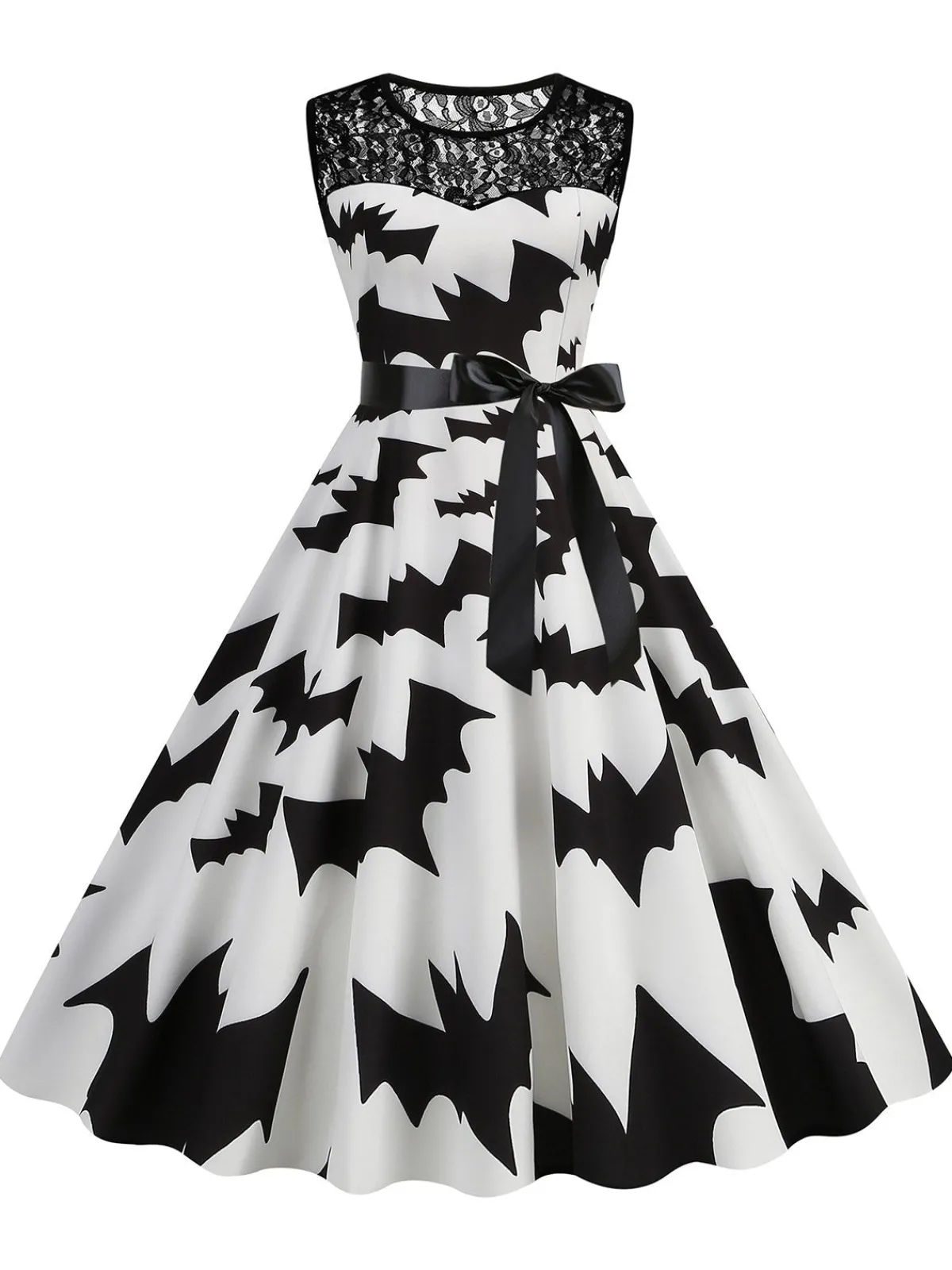 Clearance Retro Stage 1950s Halloween Lace Patchwork Sleeveless Dress