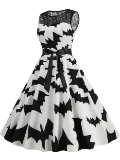 Clearance Retro Stage 1950s Halloween Lace Patchwork Sleeveless Dress