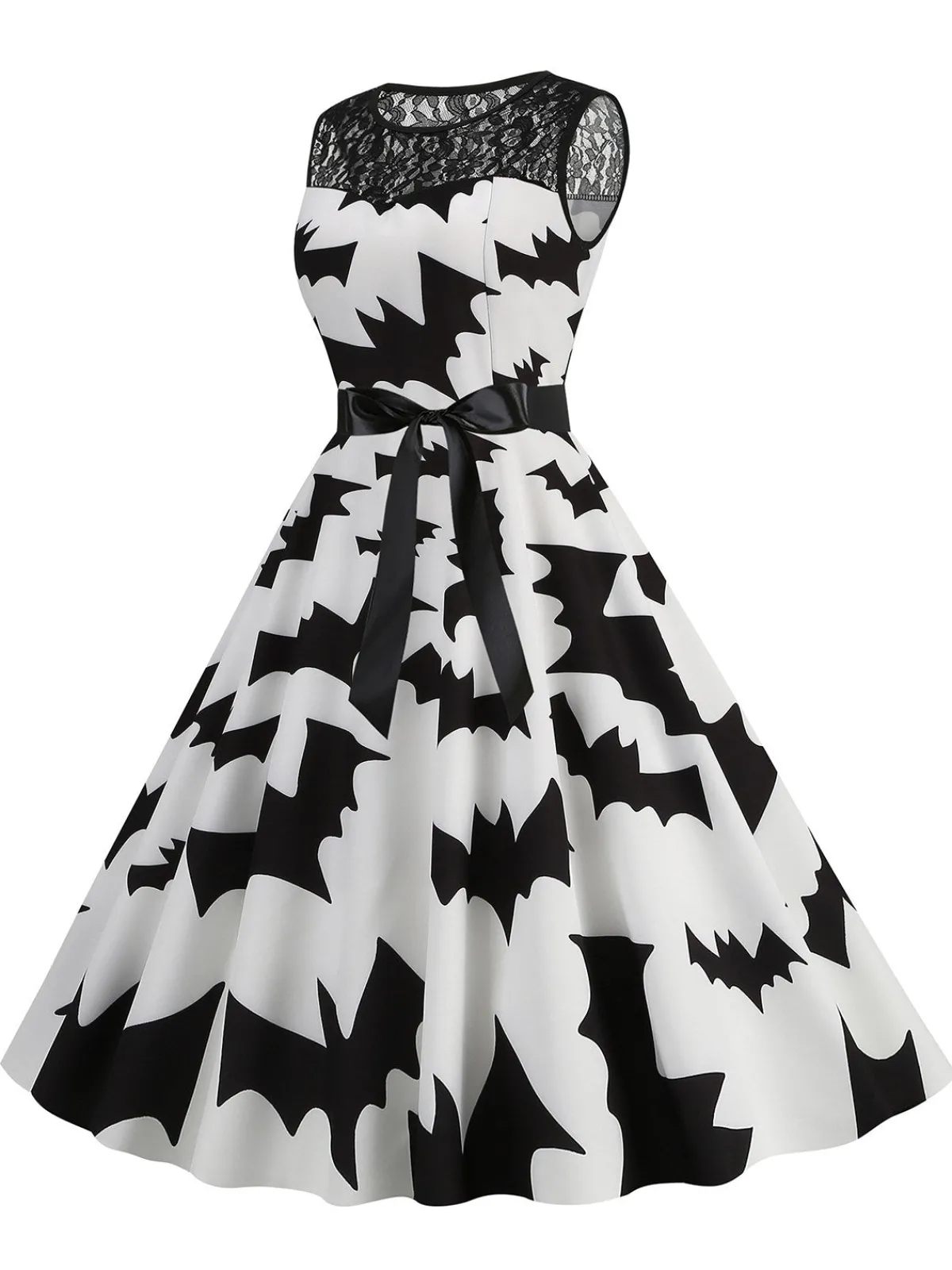 Clearance Retro Stage 1950s Halloween Lace Patchwork Sleeveless Dress