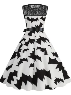 Clearance Retro Stage 1950s Halloween Lace Patchwork Sleeveless Dress