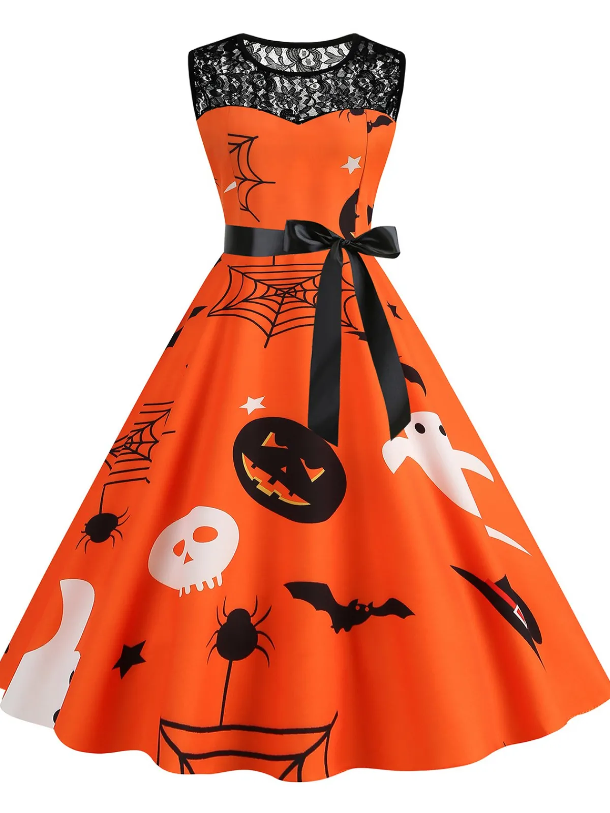 Clearance Retro Stage 1950s Halloween Lace Patchwork Sleeveless Dress