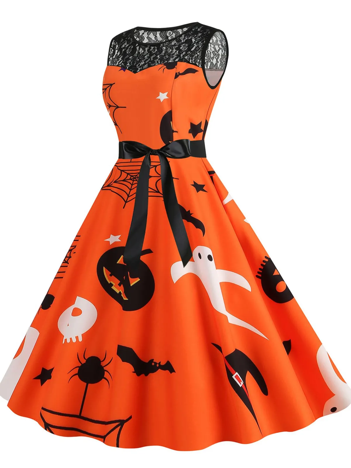 Clearance Retro Stage 1950s Halloween Lace Patchwork Sleeveless Dress