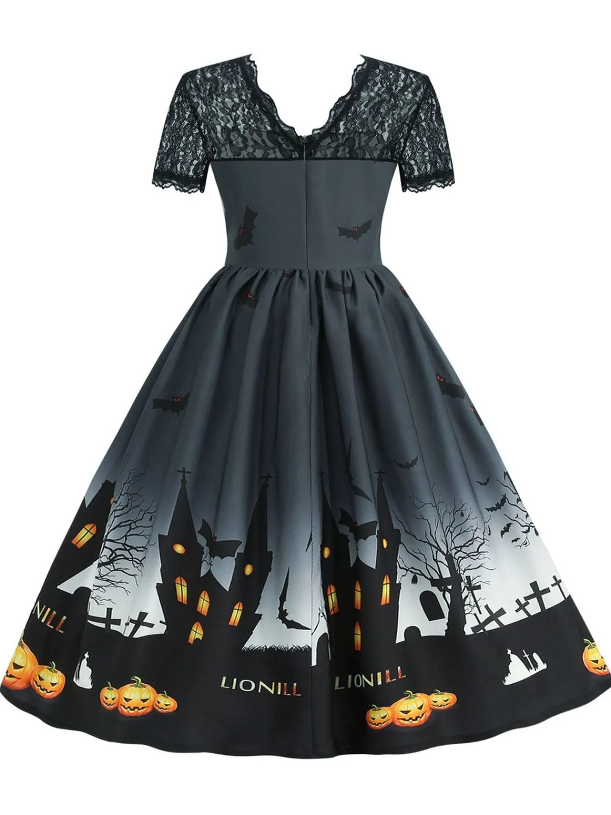 Hot Retro Stage 1950s Halloween Lace Patchwork Short Sleeves Dress