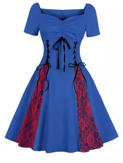 Hot Retro Stage 1980s Halloween Lace Patchwork Swing Dress
