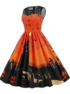 Hot Retro Stage 1950s Halloween Lace Patchwork Sleeveless Dress