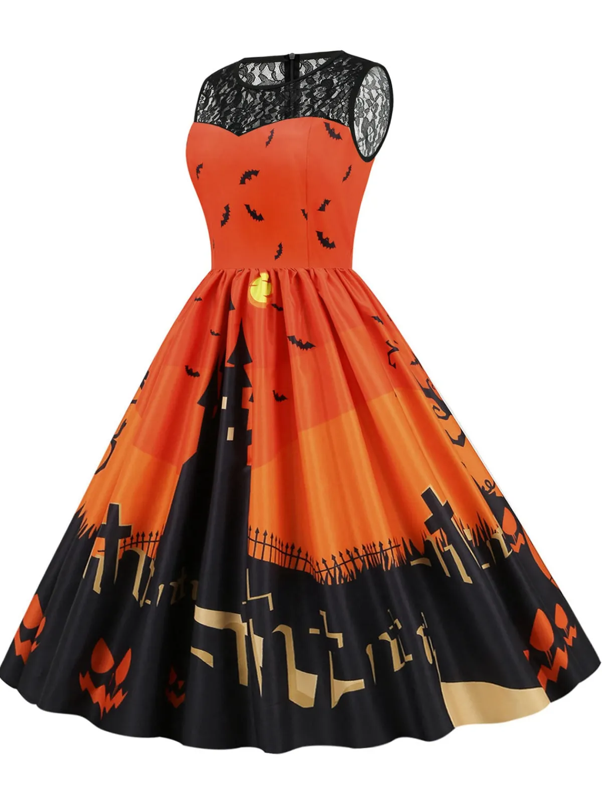Hot Retro Stage 1950s Halloween Lace Patchwork Sleeveless Dress