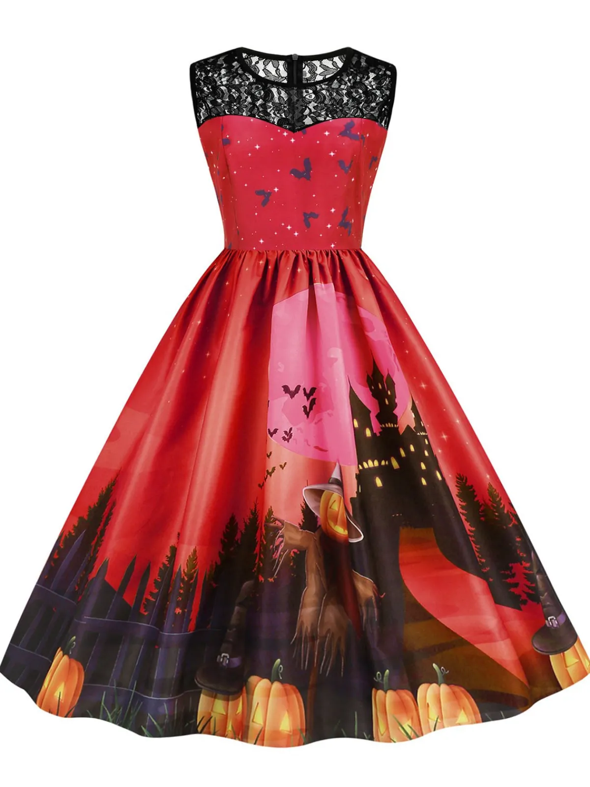 Hot Retro Stage 1950s Halloween Lace Patchwork Sleeveless Dress
