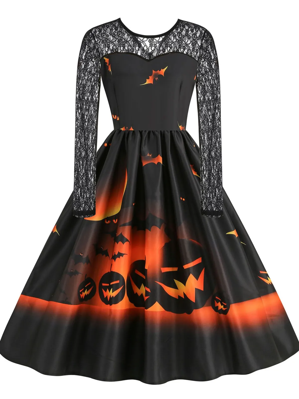 Outlet Retro Stage 1950s Halloween Lace Sleeves Patchwork Dress