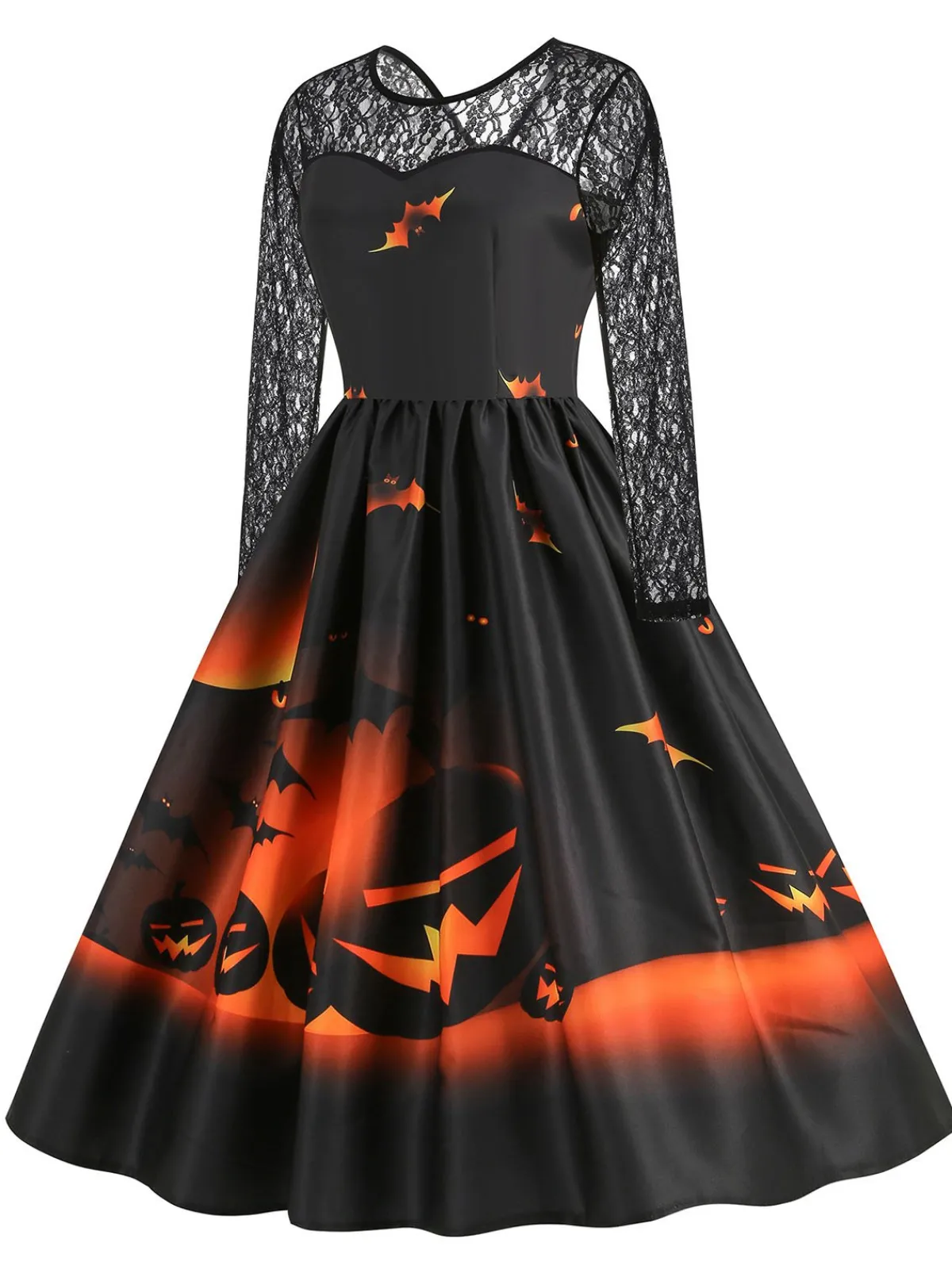 Outlet Retro Stage 1950s Halloween Lace Sleeves Patchwork Dress