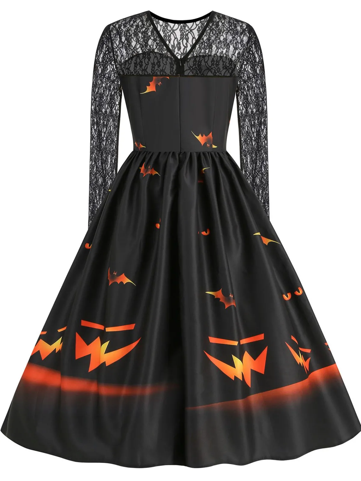 Outlet Retro Stage 1950s Halloween Lace Sleeves Patchwork Dress