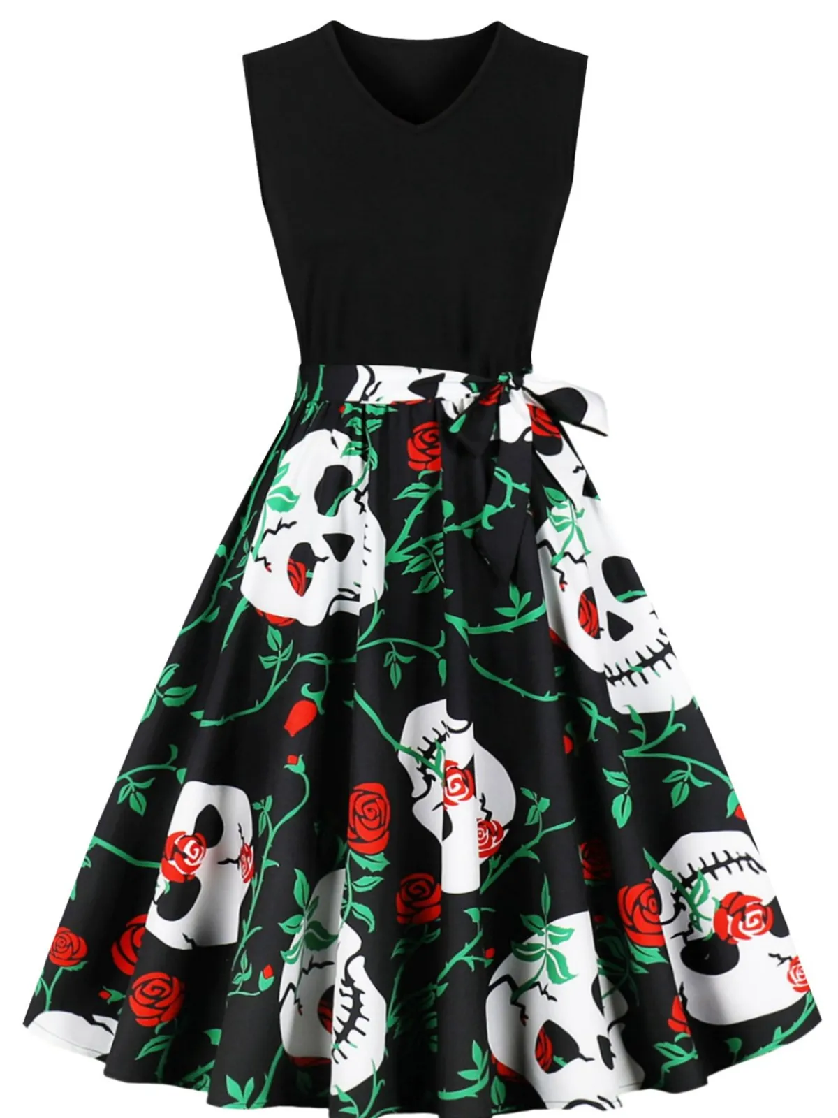 Online Retro Stage 1950s Halloween Patchwork Belt Swing Dress