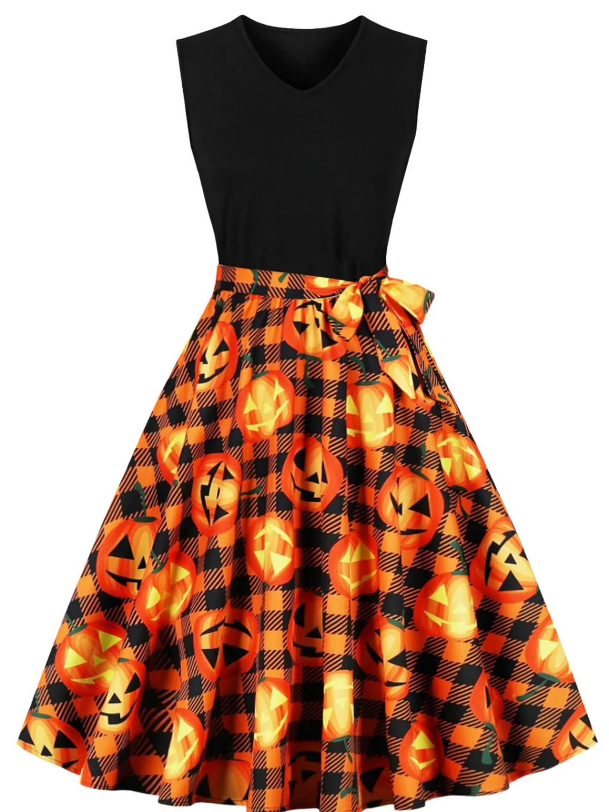 Online Retro Stage 1950s Halloween Patchwork Belt Swing Dress