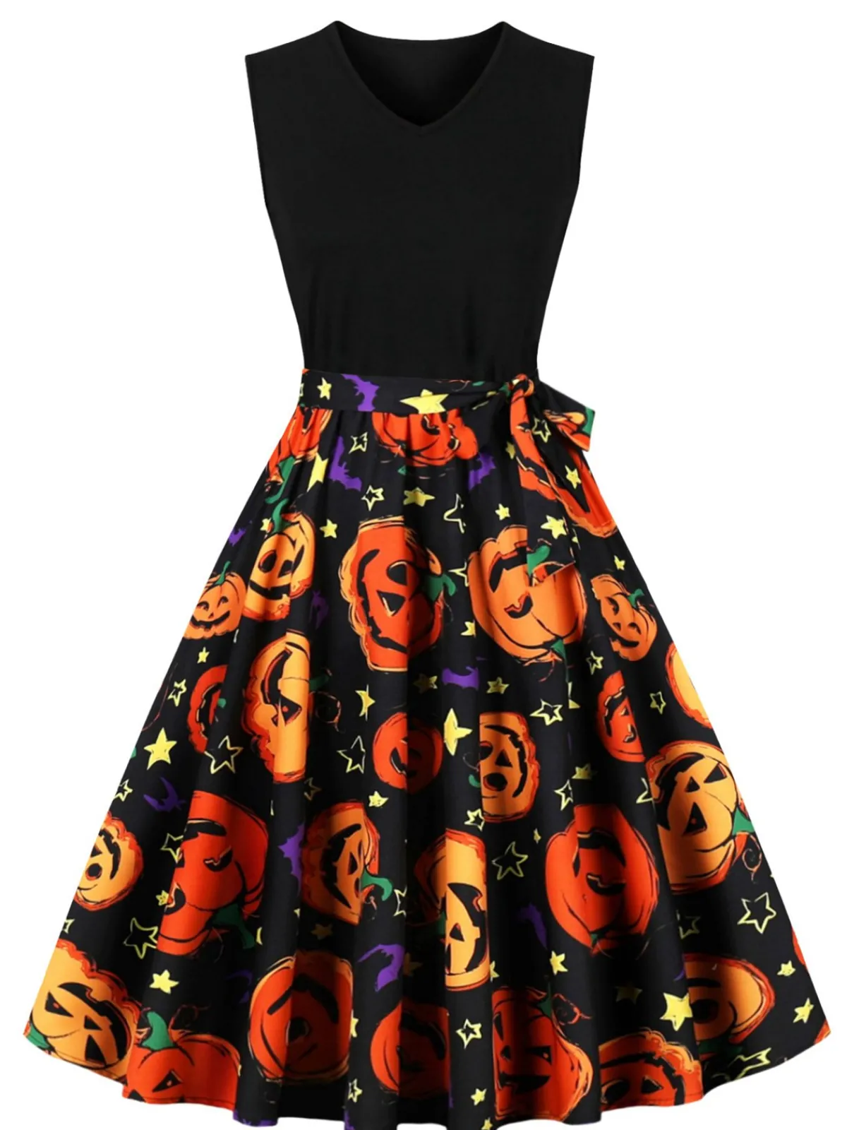 Online Retro Stage 1950s Halloween Patchwork Belt Swing Dress