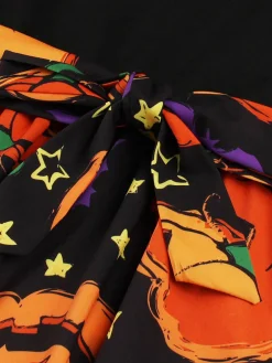 Online Retro Stage 1950s Halloween Patchwork Belt Swing Dress