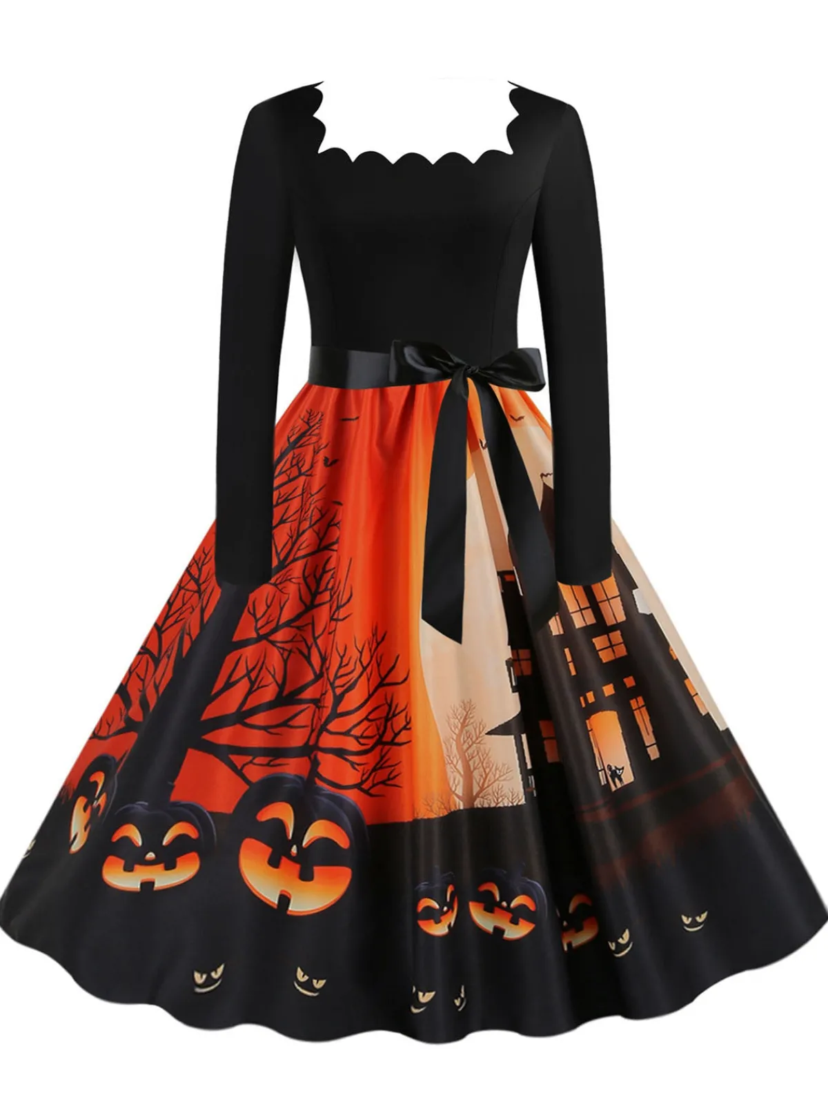 Fashion Retro Stage 1950s Halloween Patchwork Long Sleeves Dress