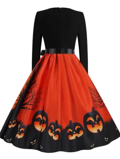 Fashion Retro Stage 1950s Halloween Patchwork Long Sleeves Dress