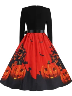 Fashion Retro Stage 1950s Halloween Patchwork Long Sleeves Dress