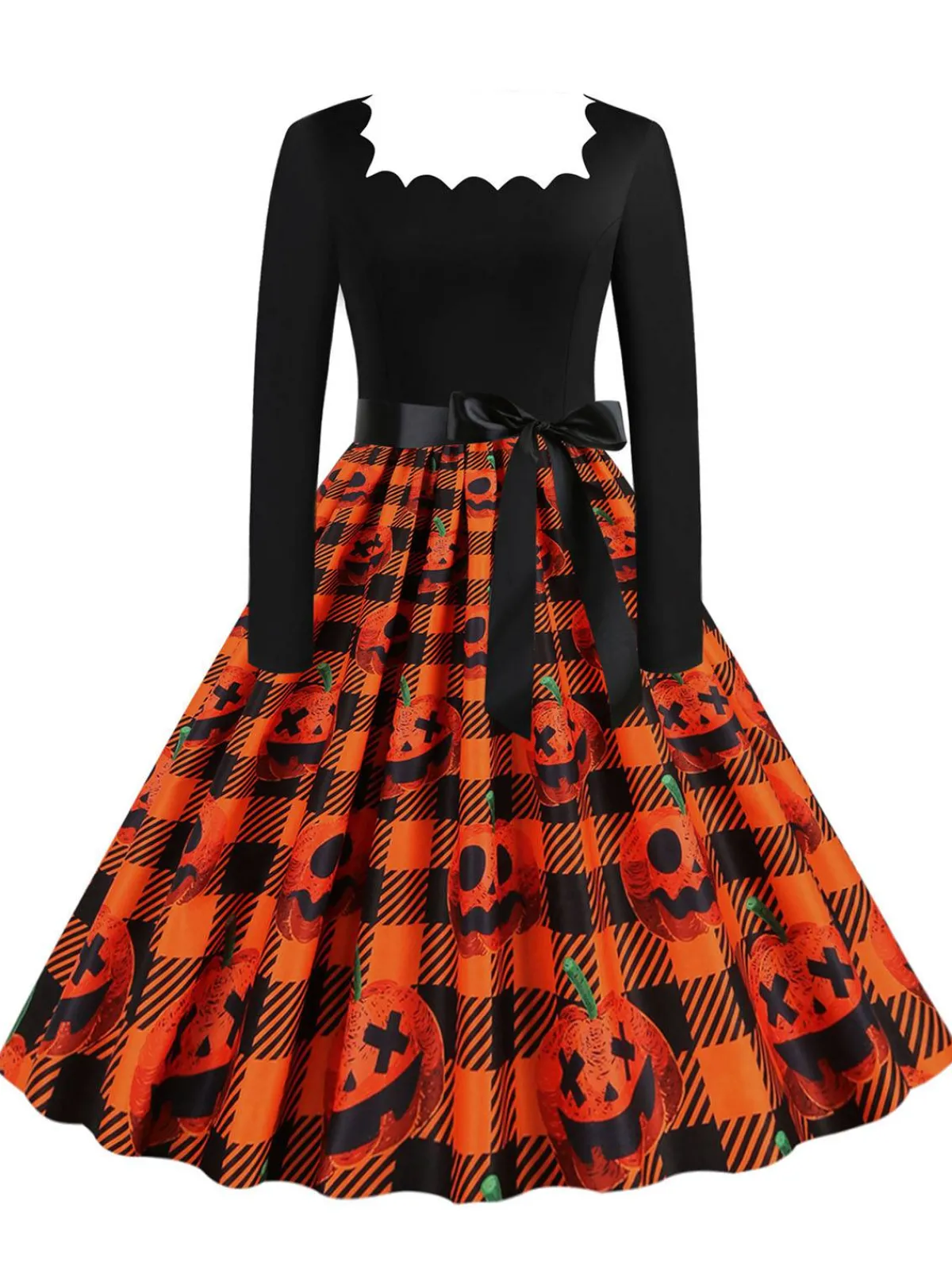 Fashion Retro Stage 1950s Halloween Patchwork Long Sleeves Dress