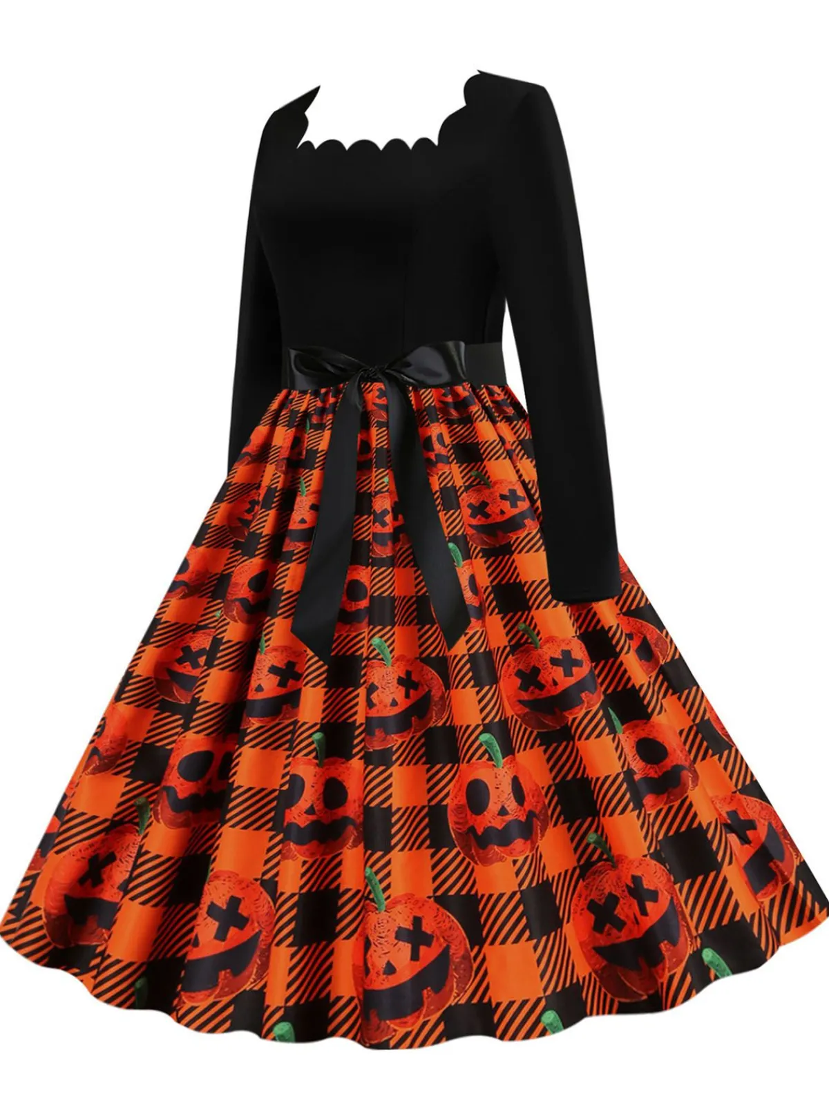 Fashion Retro Stage 1950s Halloween Patchwork Long Sleeves Dress