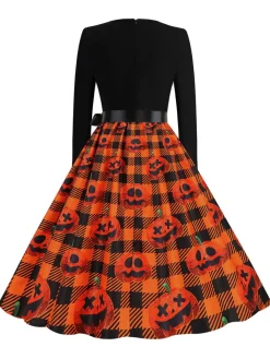 Fashion Retro Stage 1950s Halloween Patchwork Long Sleeves Dress