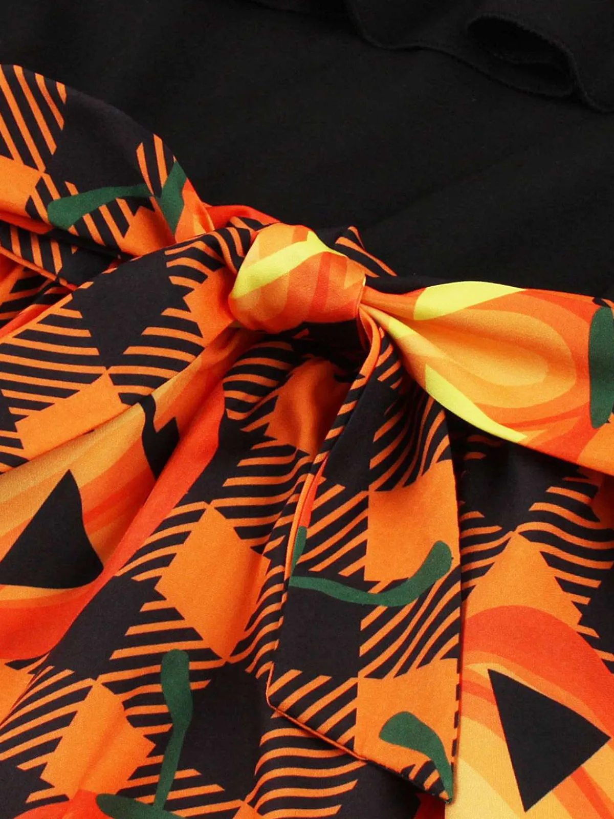 New Retro Stage 1950s Halloween Pattern Wave Neck Patchwork Dress