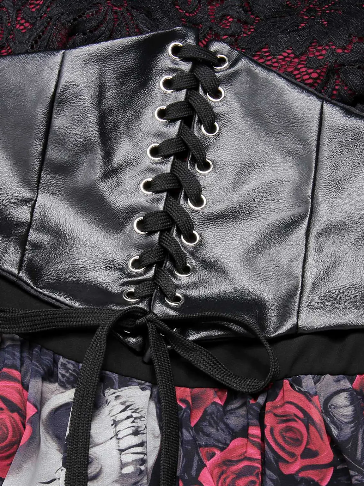 Best Retro Stage 1950s Halloween Skull Rose Lace Mesh Dress Black