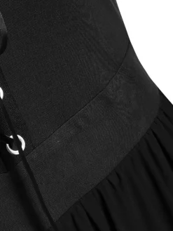Online Retro Stage 1950s Halloween Witch Transparent Sleeves Strap Dress