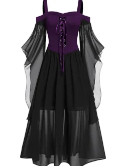 Online Retro Stage 1950s Halloween Witch Transparent Sleeves Strap Dress