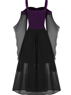 Online Retro Stage 1950s Halloween Witch Transparent Sleeves Strap Dress