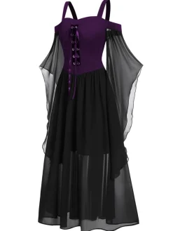 Online Retro Stage 1950s Halloween Witch Transparent Sleeves Strap Dress