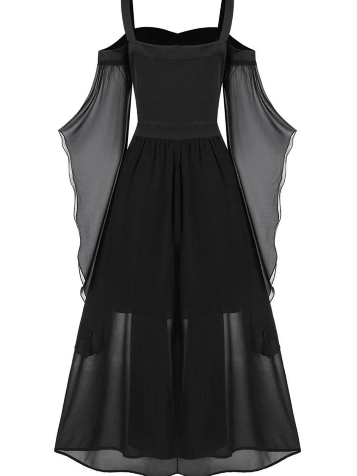 New Retro Stage 1950s Halloween Witch Transparent Sleeves Strap Dress