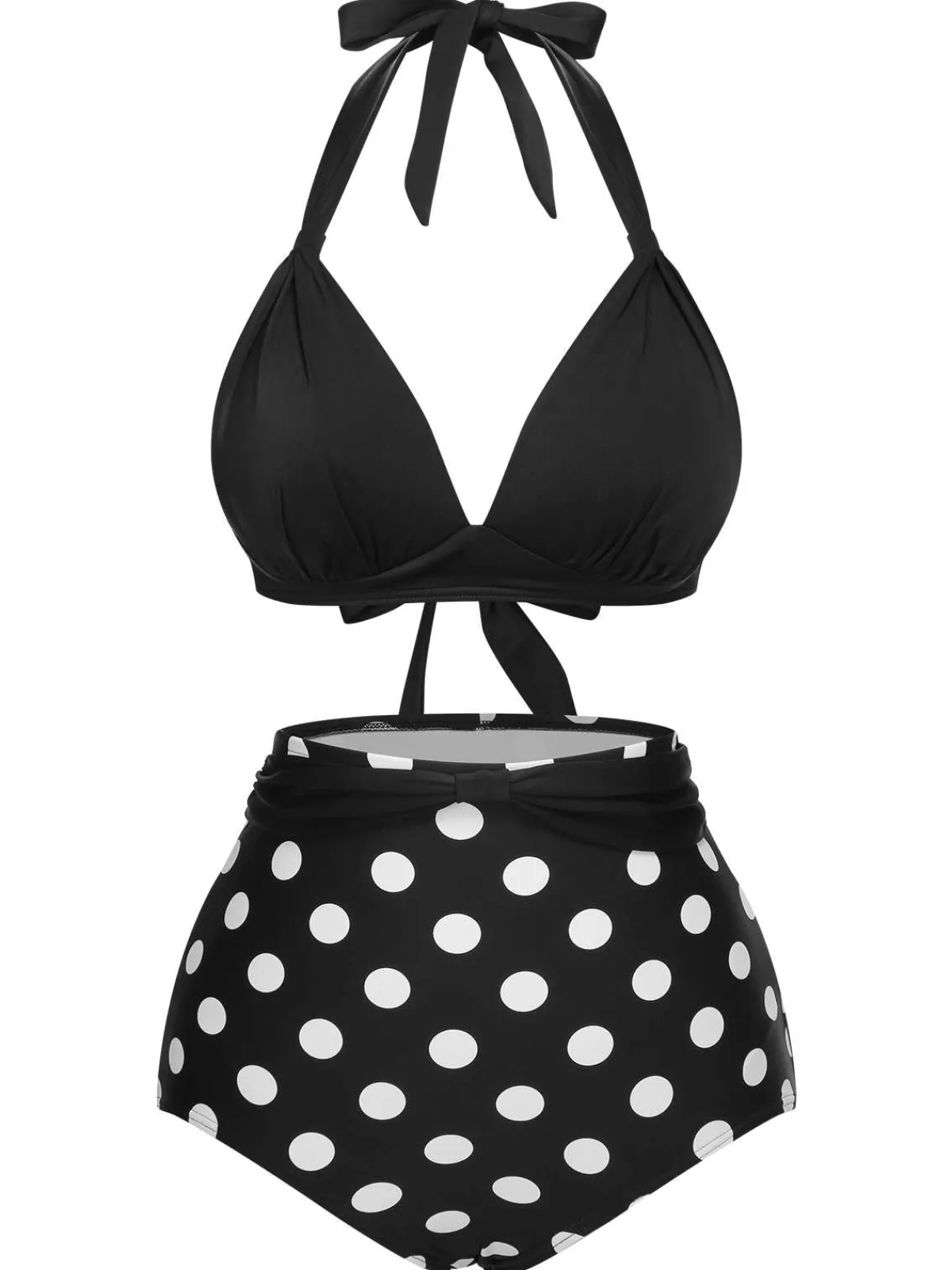Fashion Retro Stage 1950s Halter Contrast Polka Dots Swimsuit