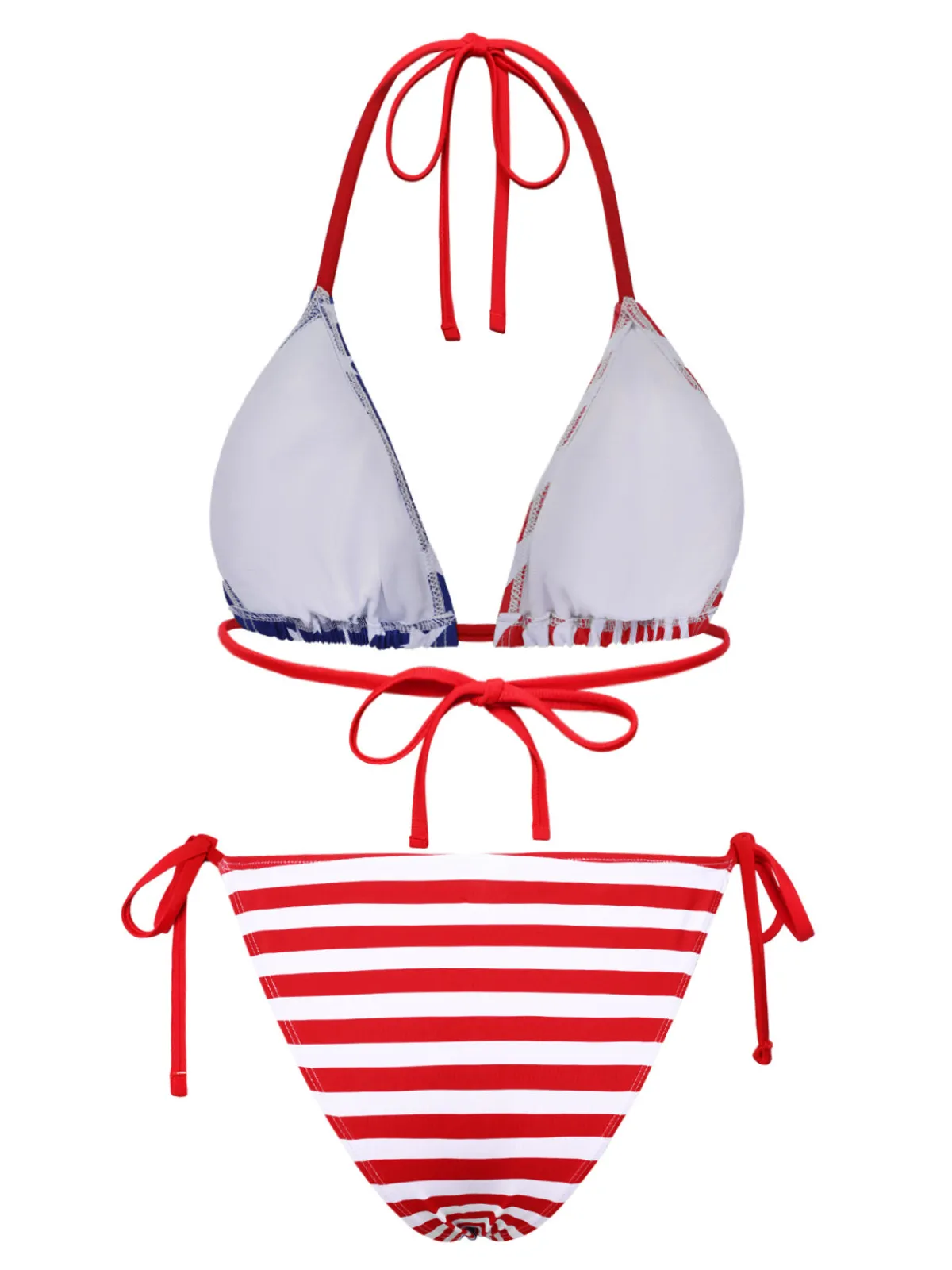 Hot Retro Stage 1960s Halter Contrast Stripes Stars Bikini Blue & Red