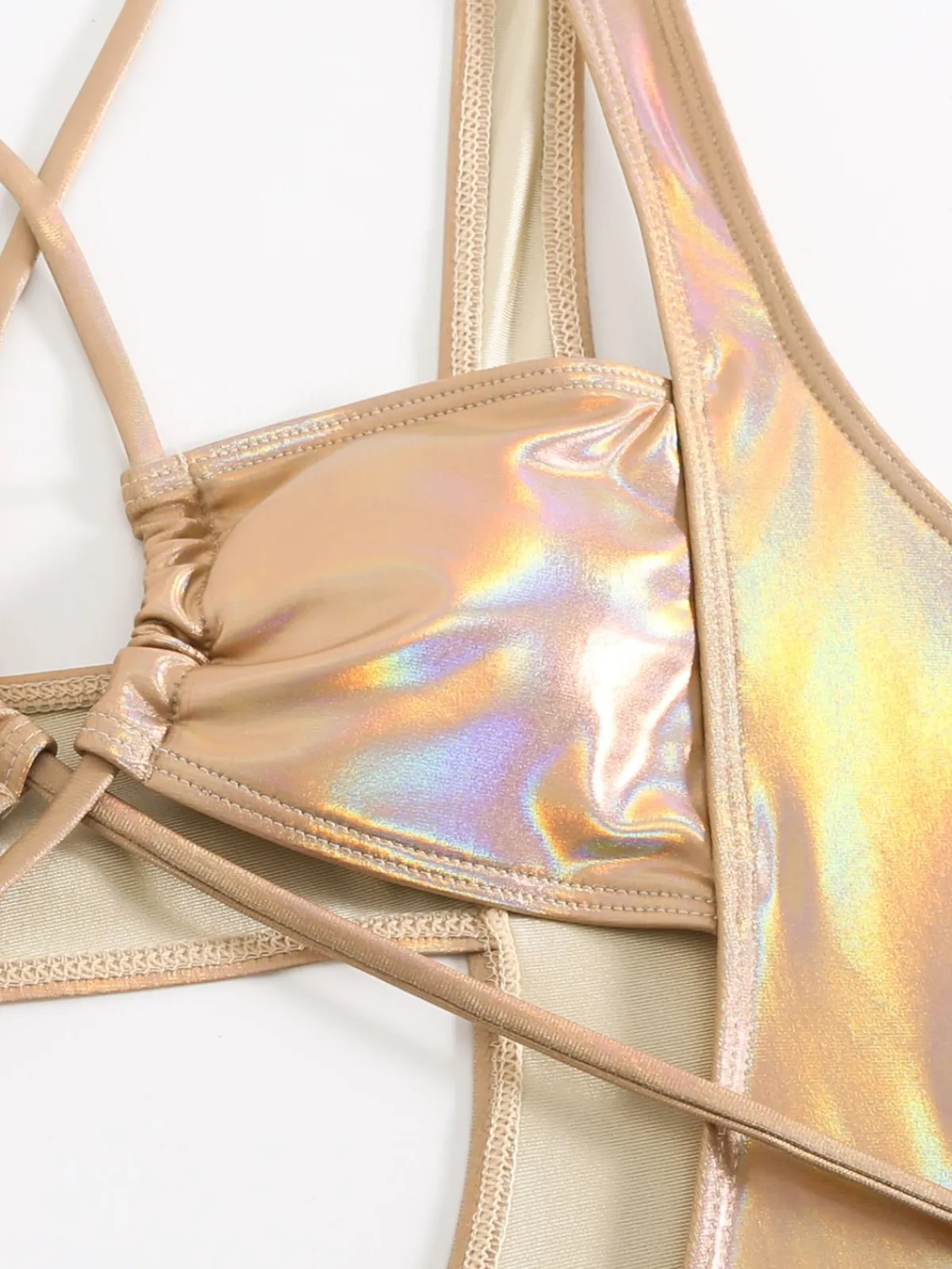 Online Retro Stage 1970s Halter Cut-Out Metallic One-Piece Swimsuit