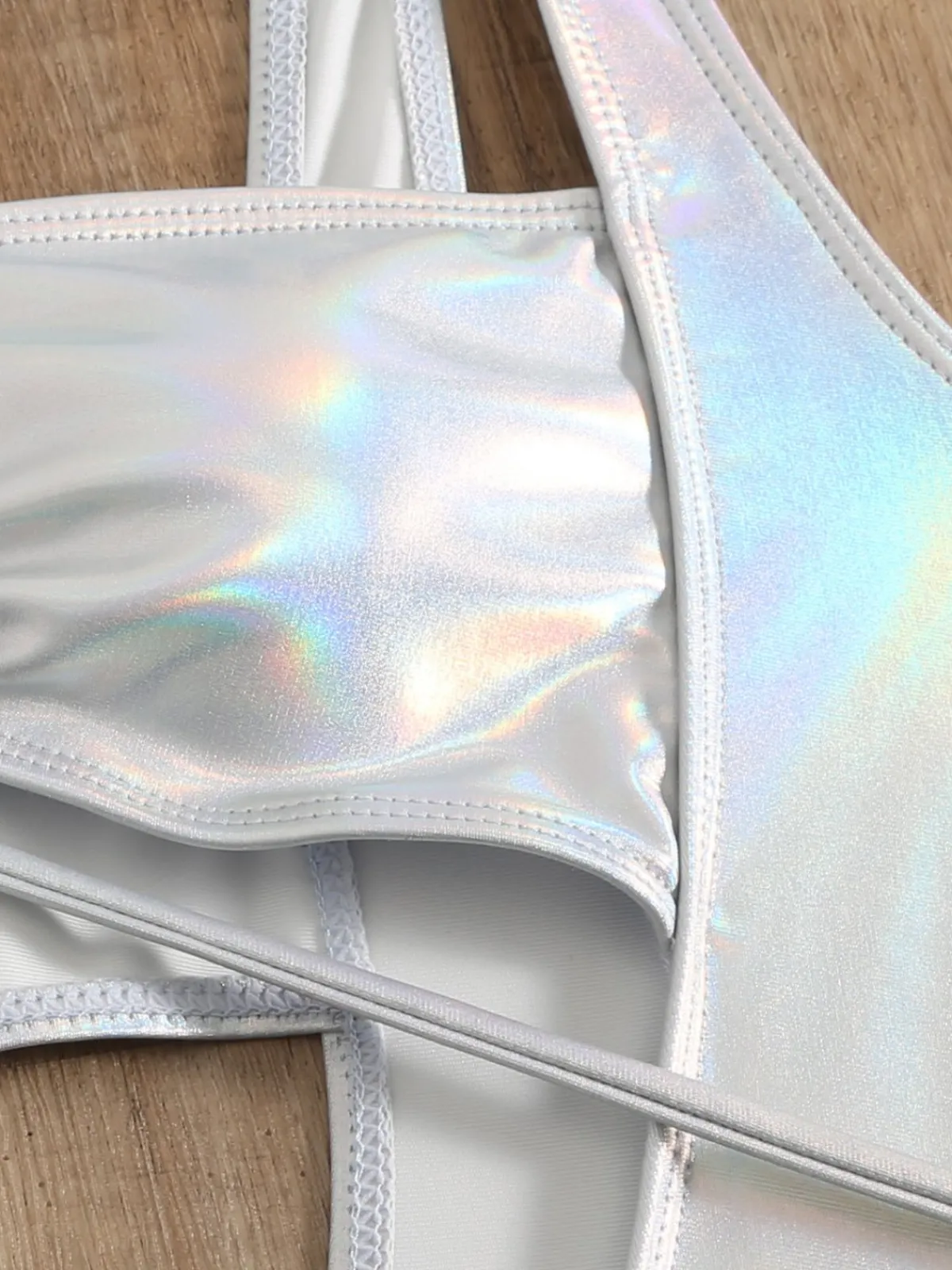 Online Retro Stage 1970s Halter Cut-Out Metallic One-Piece Swimsuit