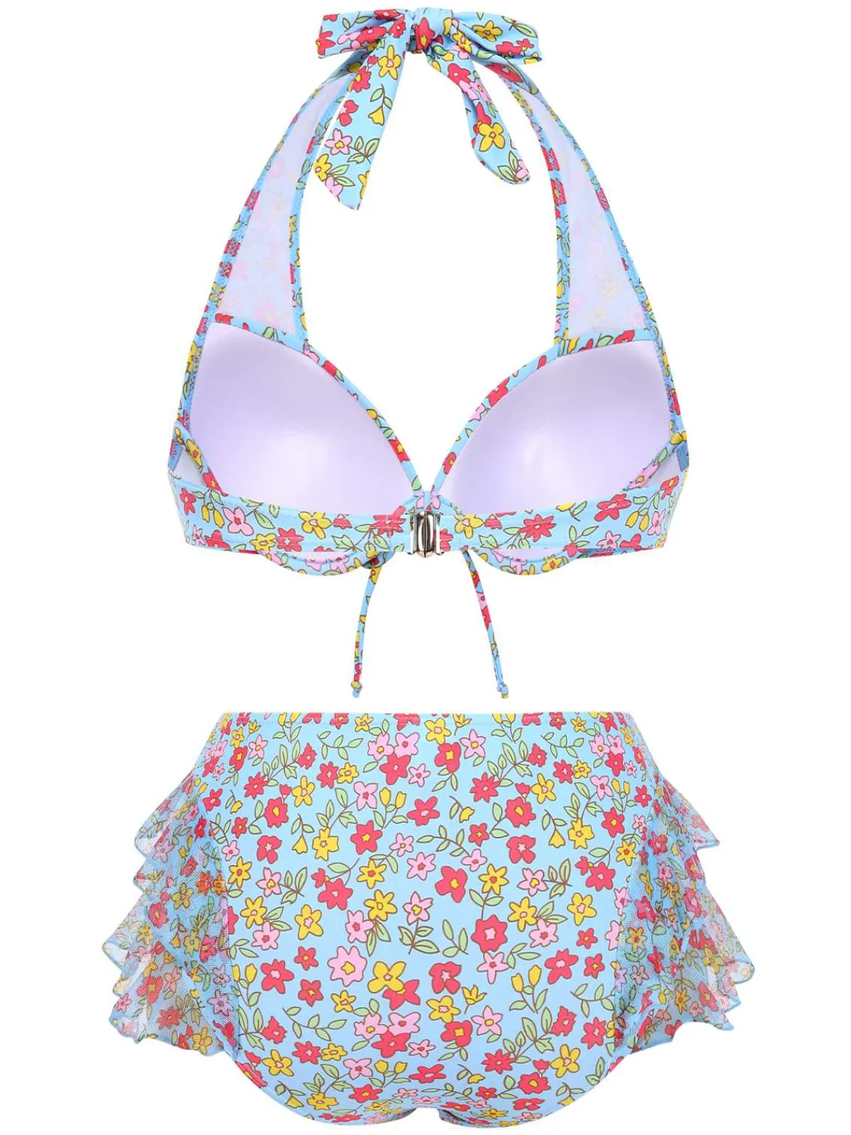 Outlet Retro Stage 1950s Halter Ditsy Floral Ruffles Bikini Set