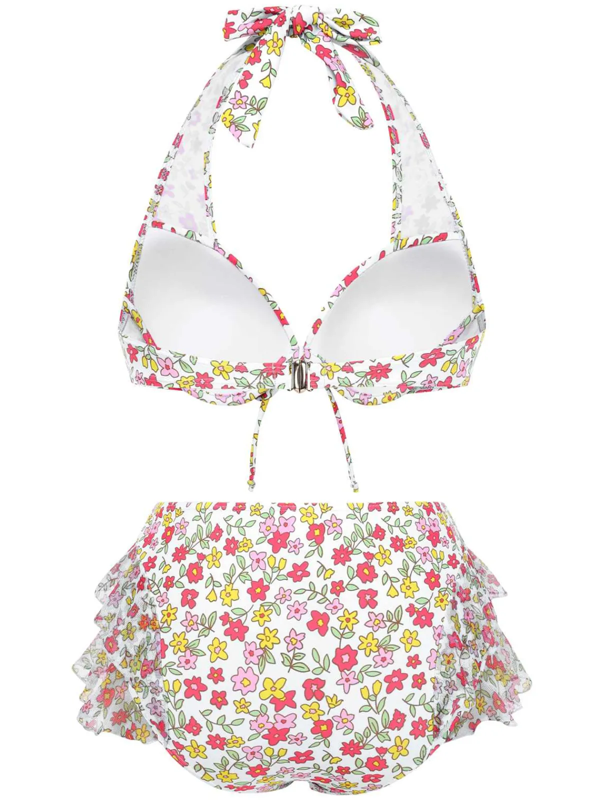 Outlet Retro Stage 1950s Halter Ditsy Floral Ruffles Bikini Set