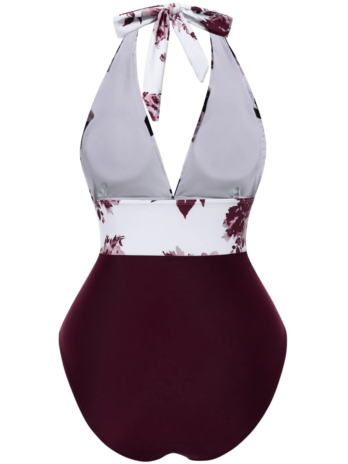 Clearance Retro Stage 1940s Halter Floral Ruched One-piece Swimsuit