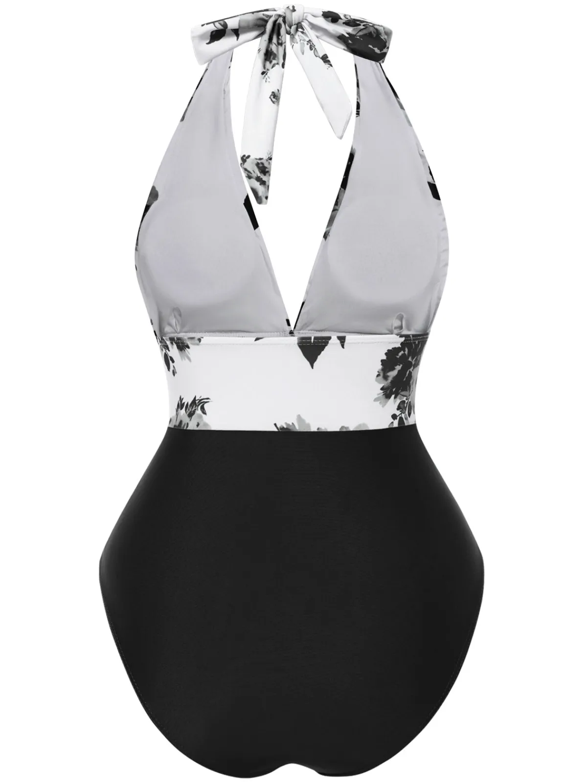 Clearance Retro Stage 1940s Halter Floral Ruched One-piece Swimsuit