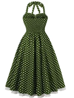 Best Retro Stage 1950s Halter Lace Patchwork Polka Dots Dress